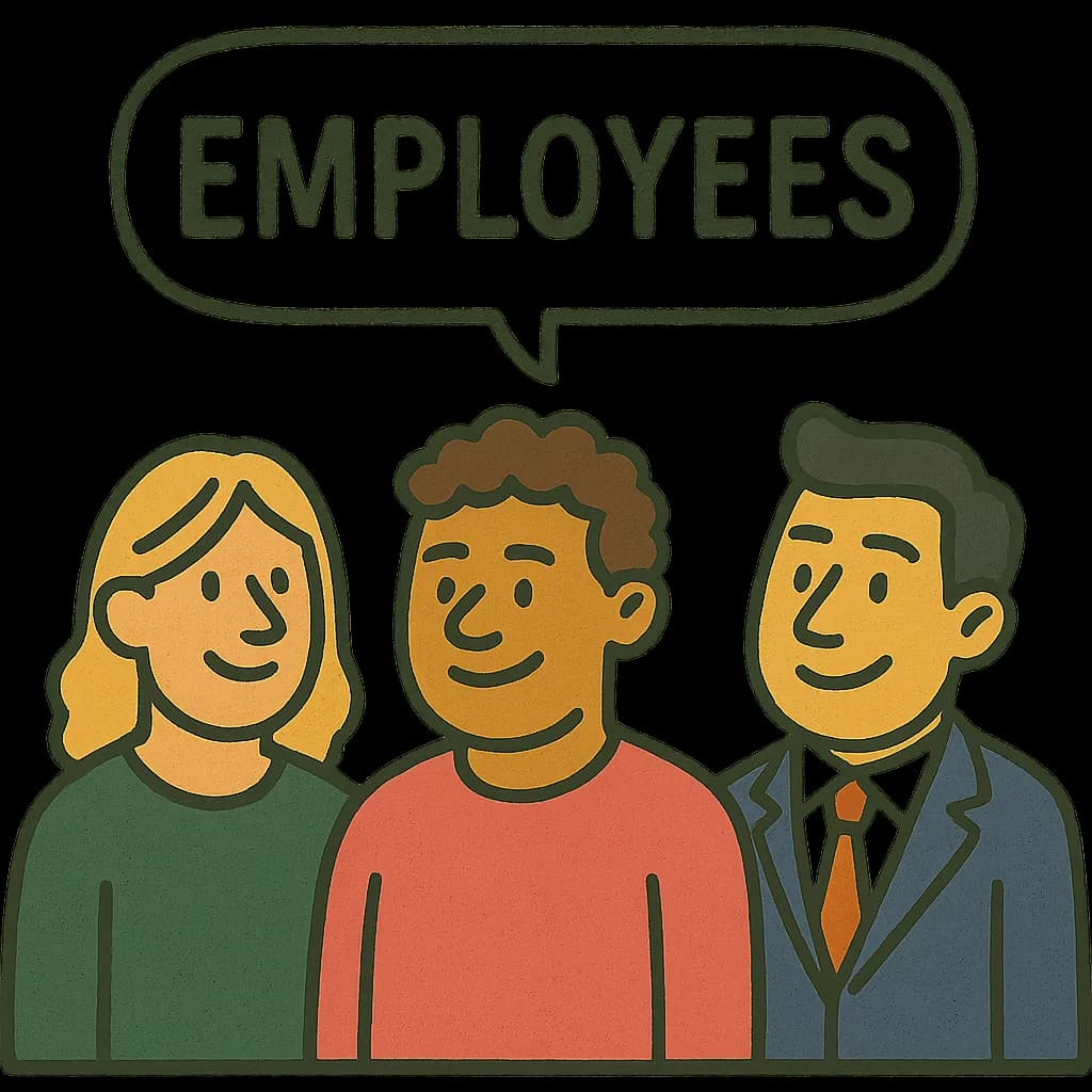 Employees holding up a banner