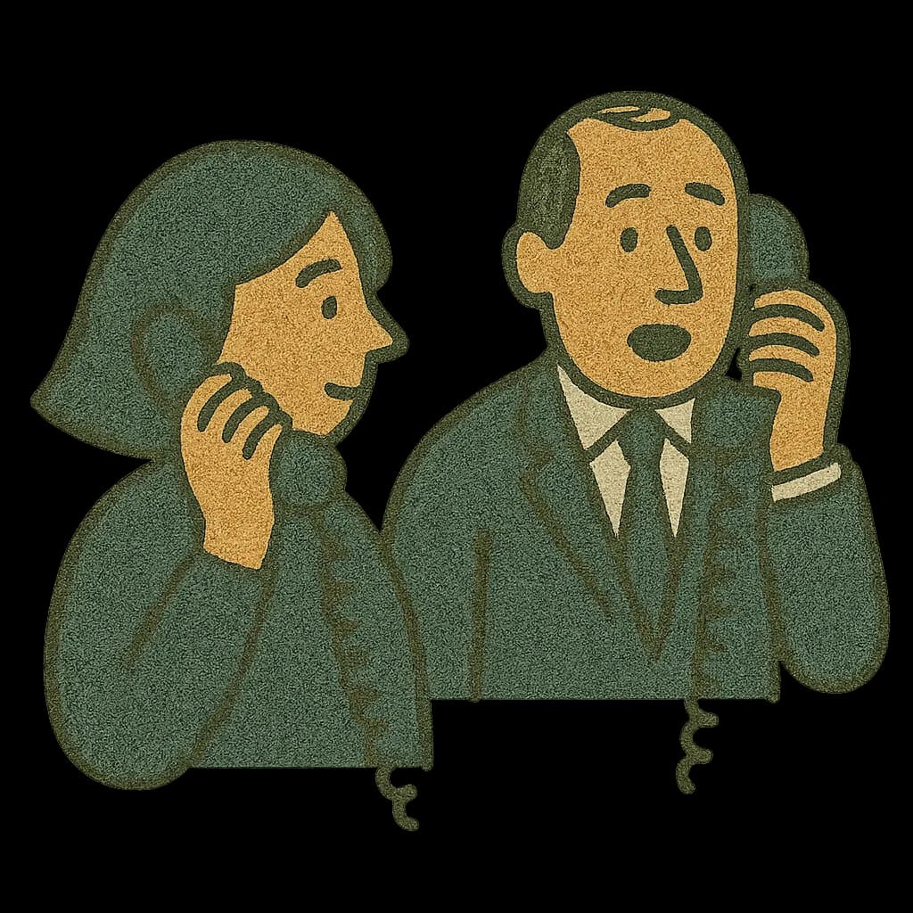 Two colleagues talking on telephones