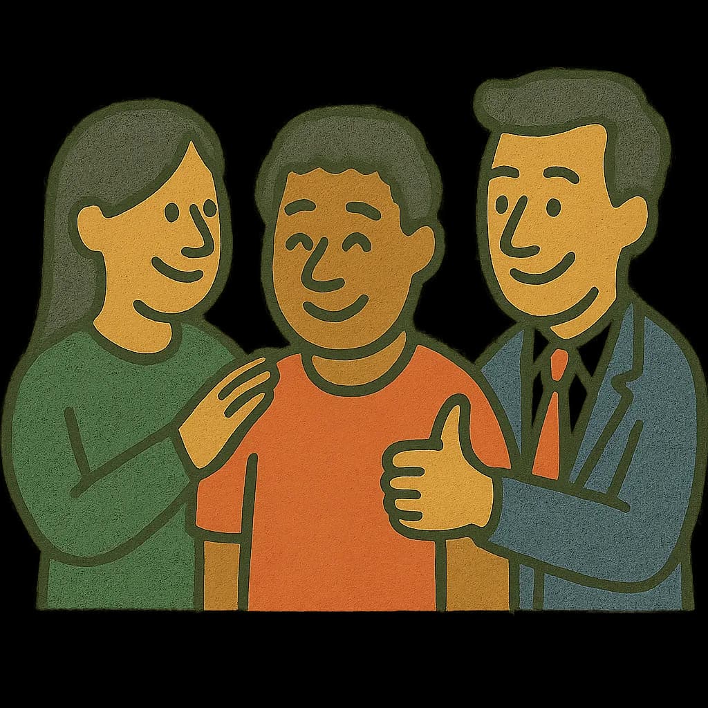 Three colleagues smiling, one giving a thumbs up