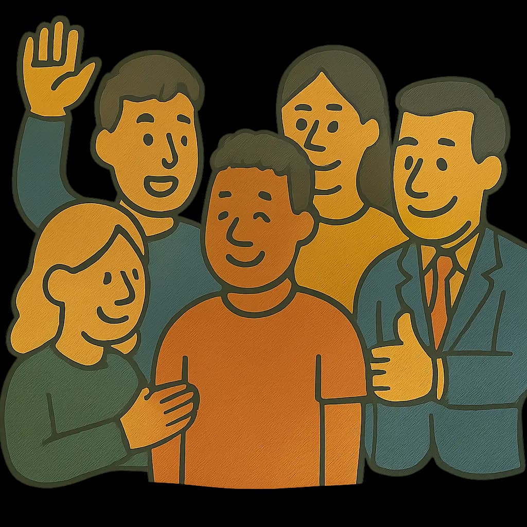 A group of employees, one raising a hand