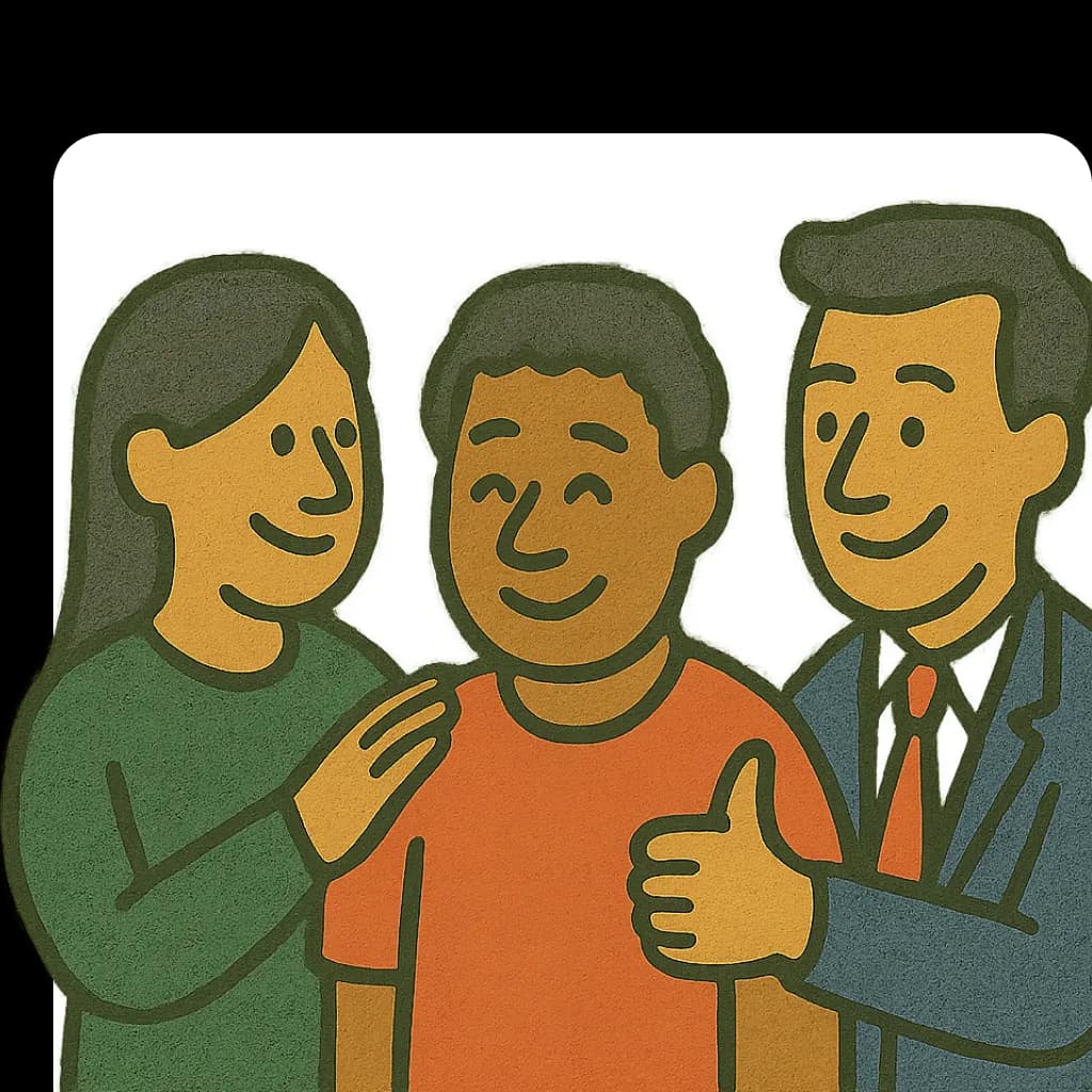 Three colleagues smiling, one giving a thumbs up