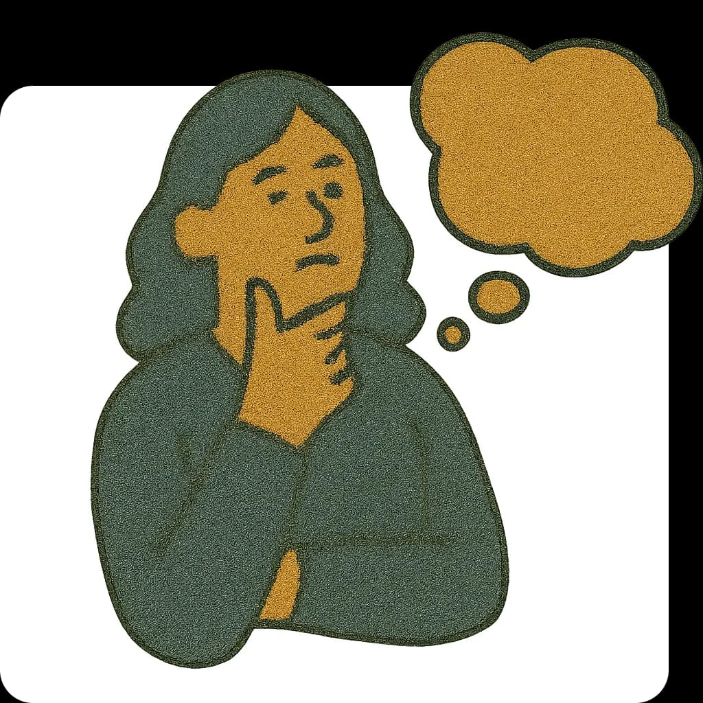 A woman deep in thought, with a thought bubble above her