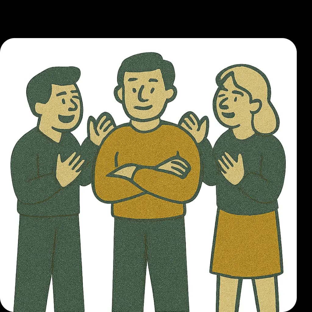 Three colleagues standing together with arms folded, smiling