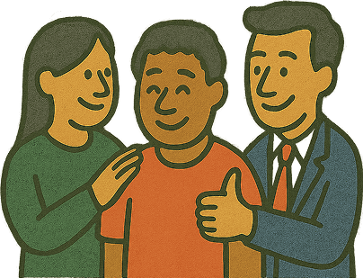 Three colleagues smiling, one giving a thumbs up