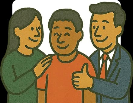 Three colleagues smiling, one giving a thumbs up