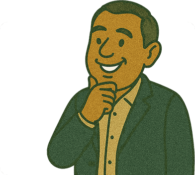 A smiling man with his hand on his chin